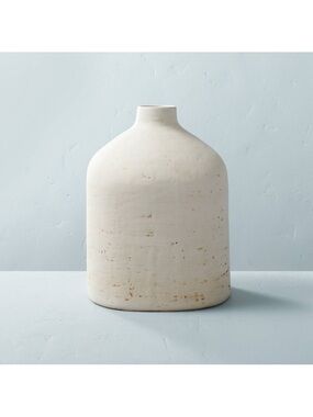 Hearth & Hand 12 Inch Short Distressed Ceramic Natural Cream Vase Bundle w/ Tall